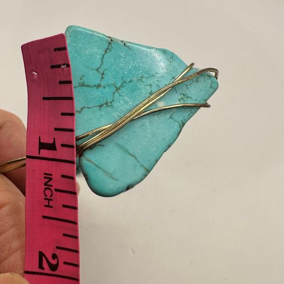 Faux Turquoise Nugget Wire Wrapped Bracelet Bangle Western Coastal Cowgirl - Picture 5 of 8